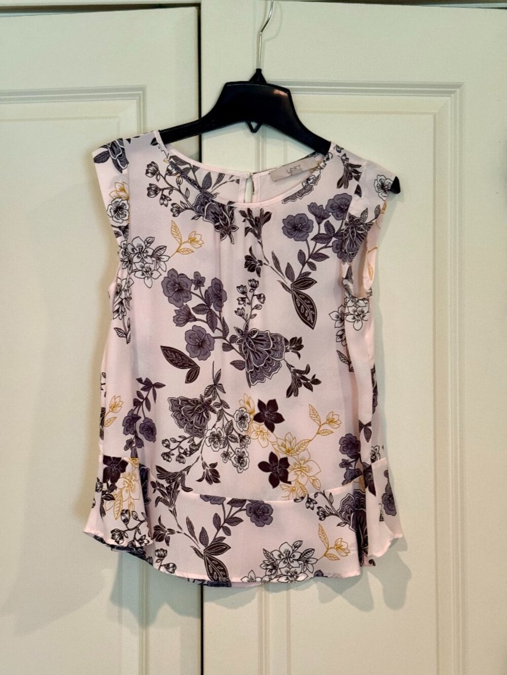 Loft Light Pink Floral Peplum Top, XS